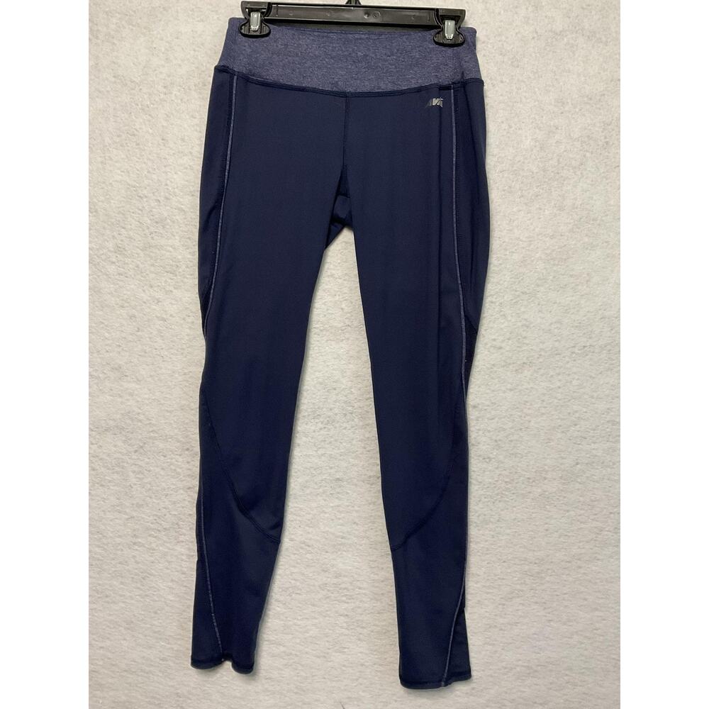 Avia Pants Womens Small Blue Leggings Mesh‎ Back Panels Reflective Yoga Training